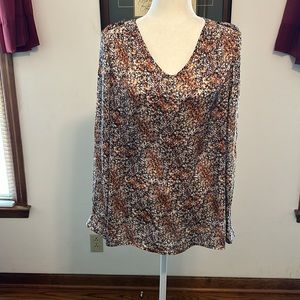 Liz Claiborne, V neck, multicolor, earth, tone, blouse, size medium
